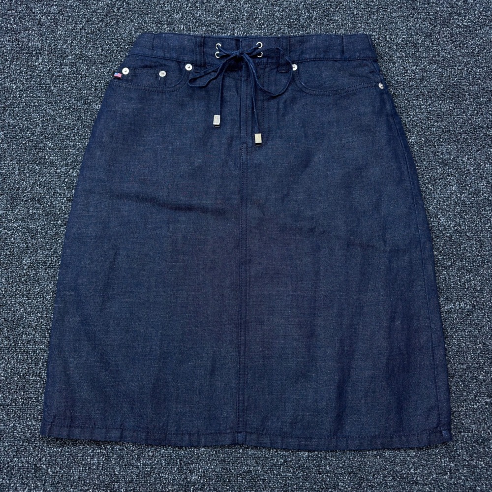 Vintage Polo Jeans Co Ralph Lauren Denim Skirt Size 2 Linen Blend Lace Up Y2K